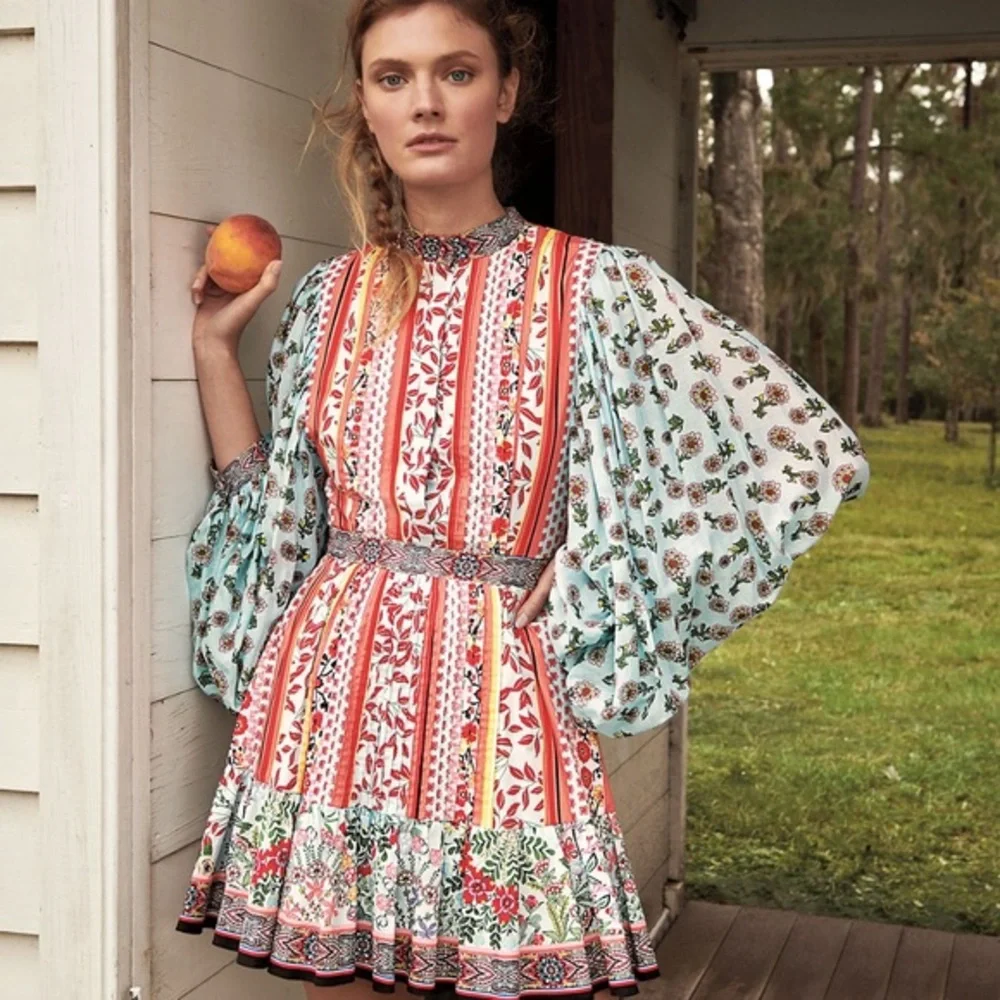 Alice + Olivia Raya Mandarin Collar Mini Dress (Sz 4) Paloma Floral Print - Picture 4 of 16